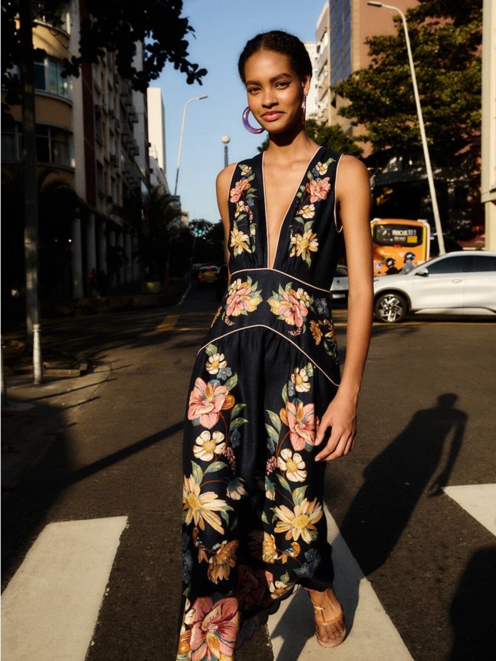 FARM Rio Maira Floral Dark Blue Linen Midi Dress Size XL NWT - Picture 7 of 15